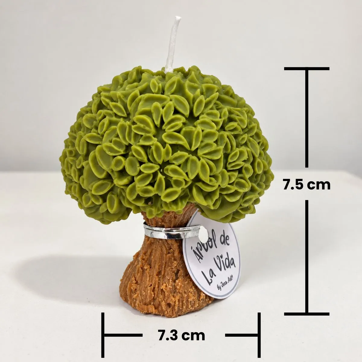 Vela Árbol de la Vida verde: 7.5 cm de alto por 7.3 cm de ancho