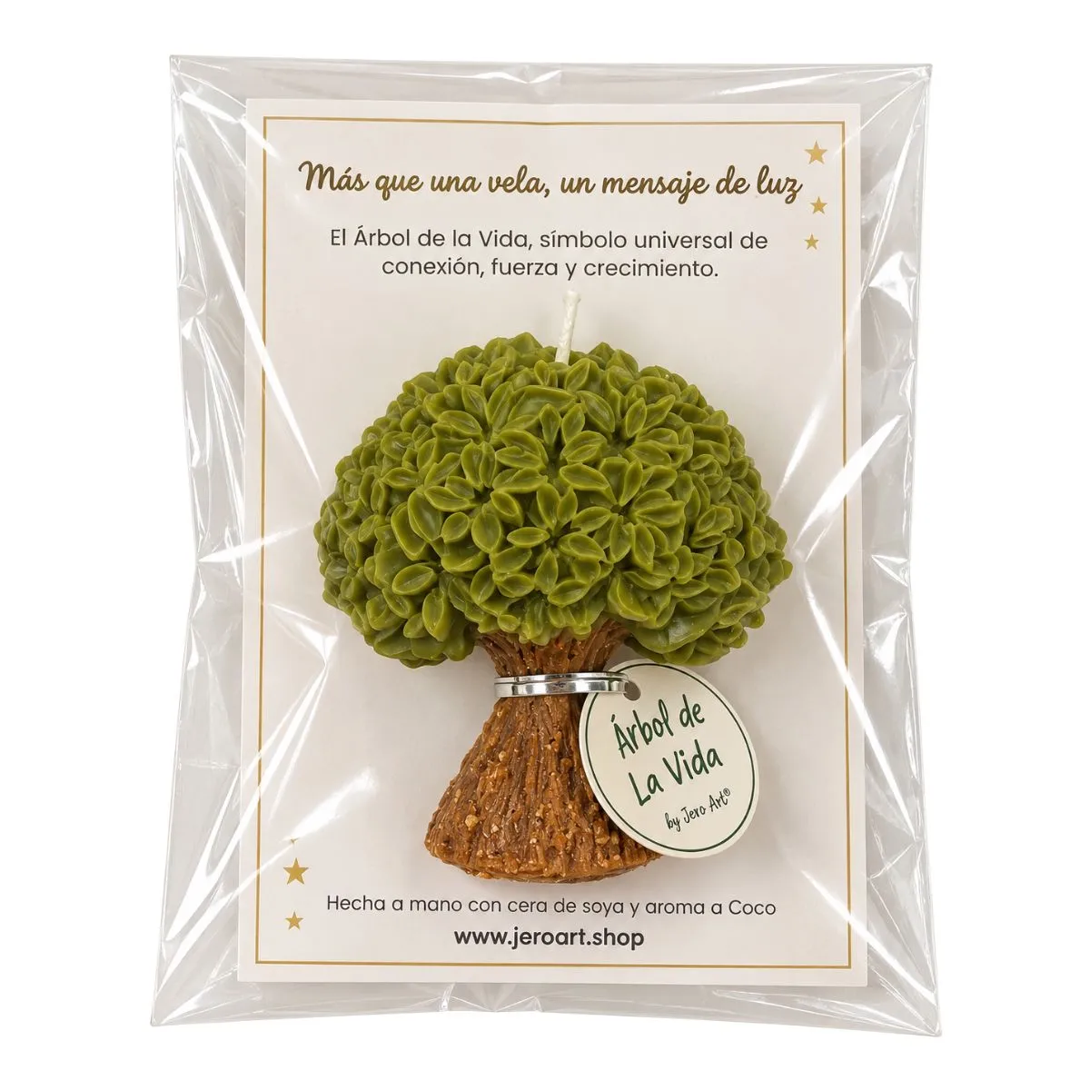 Vela Árbol de la Vida en empaque individual con tarjeta de mensaje