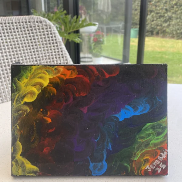 Vida, composición abstracta de colores intensos pintada por Jerónimo Galvis
