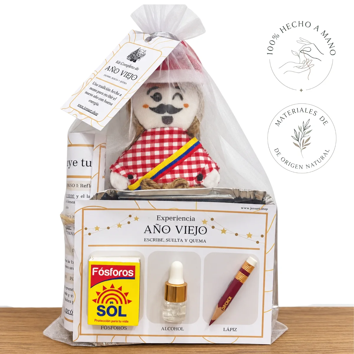 Kit Año Viejo empacado, hecho a mano con materiales de origen natural