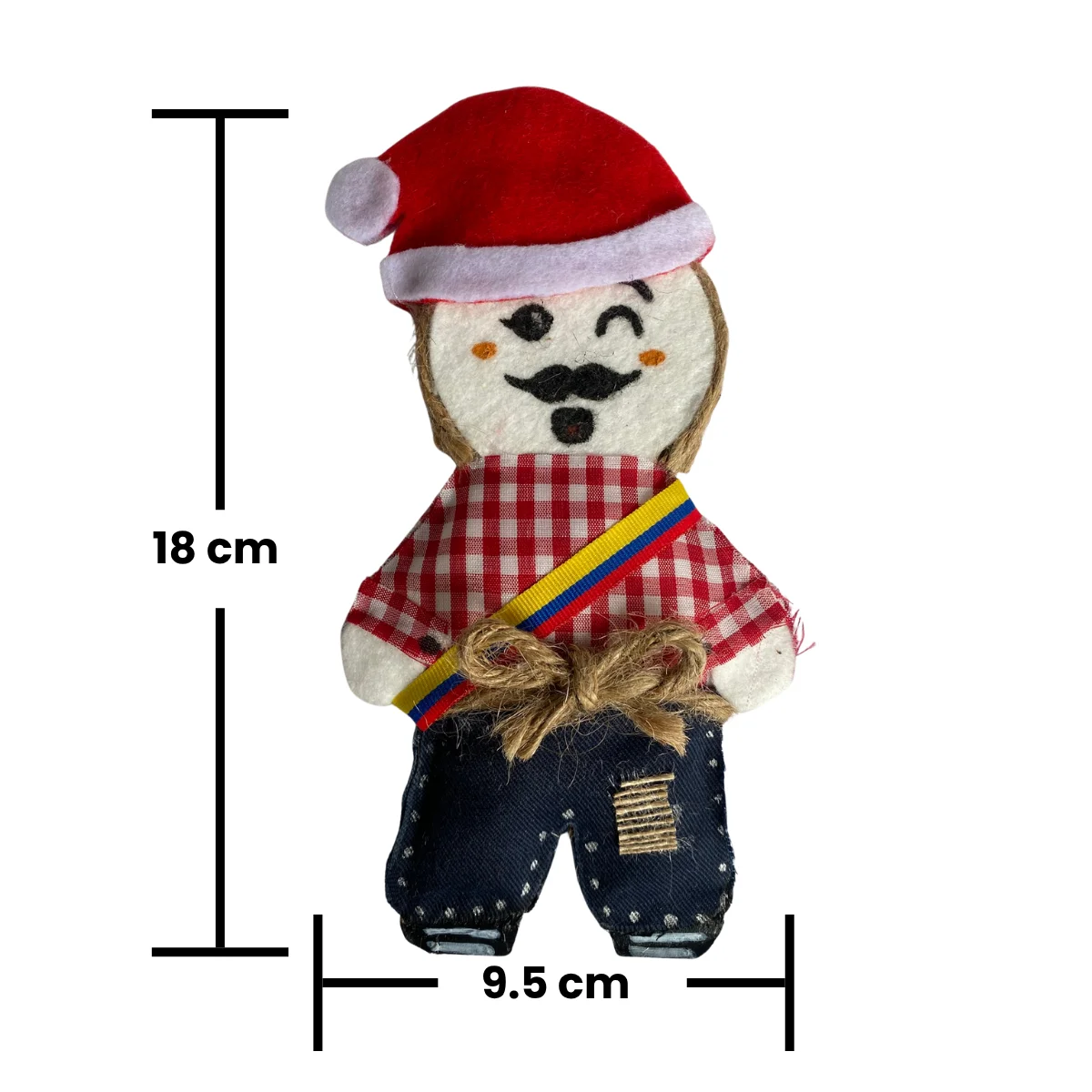 Muñeco de Año Viejo Jero Art con sus medidas: 18 cm de alto por 9.5 cm de ancho